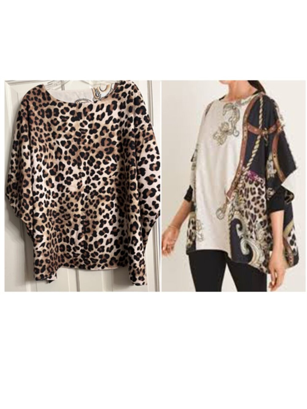 NWT Chico's Gorgeous Status Reversible Printed Poncho/ Leopard Black Ecru L/XL